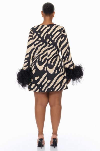 Daydreaming Feathered Satin Mini Dress - Black/combo