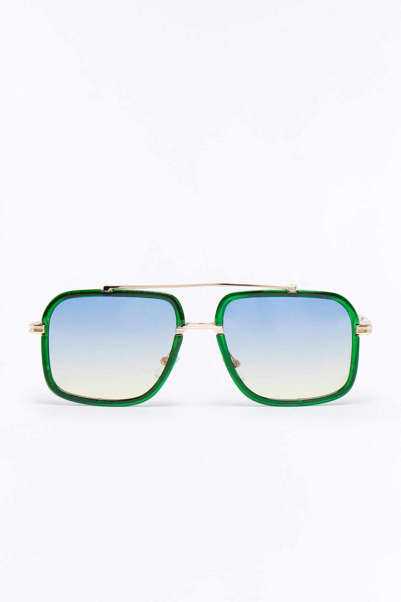 Double Glance Aviator Sunglasses - Gold/Green