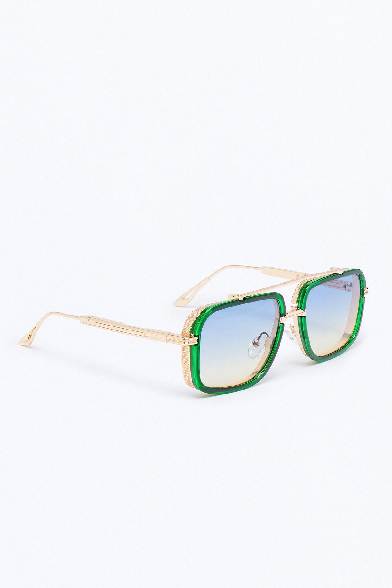 Double Glance Aviator Sunglasses - Gold/Green
