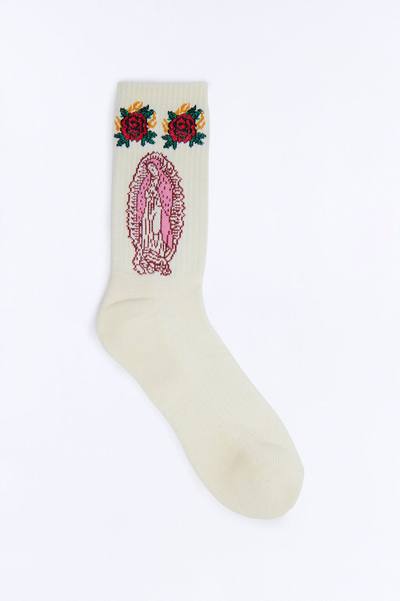 Graphic Rose Crew Socks - White