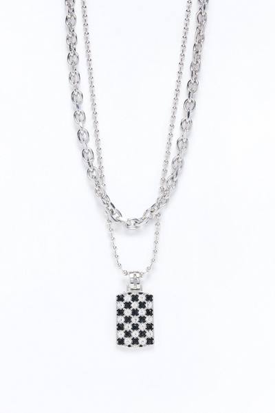 Blackout Bloom Link Chain Necklace Set - Silver