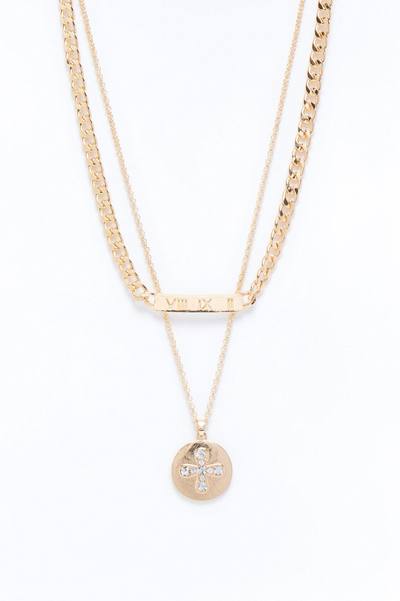 Roman Creed Chain Necklace Set - Gold