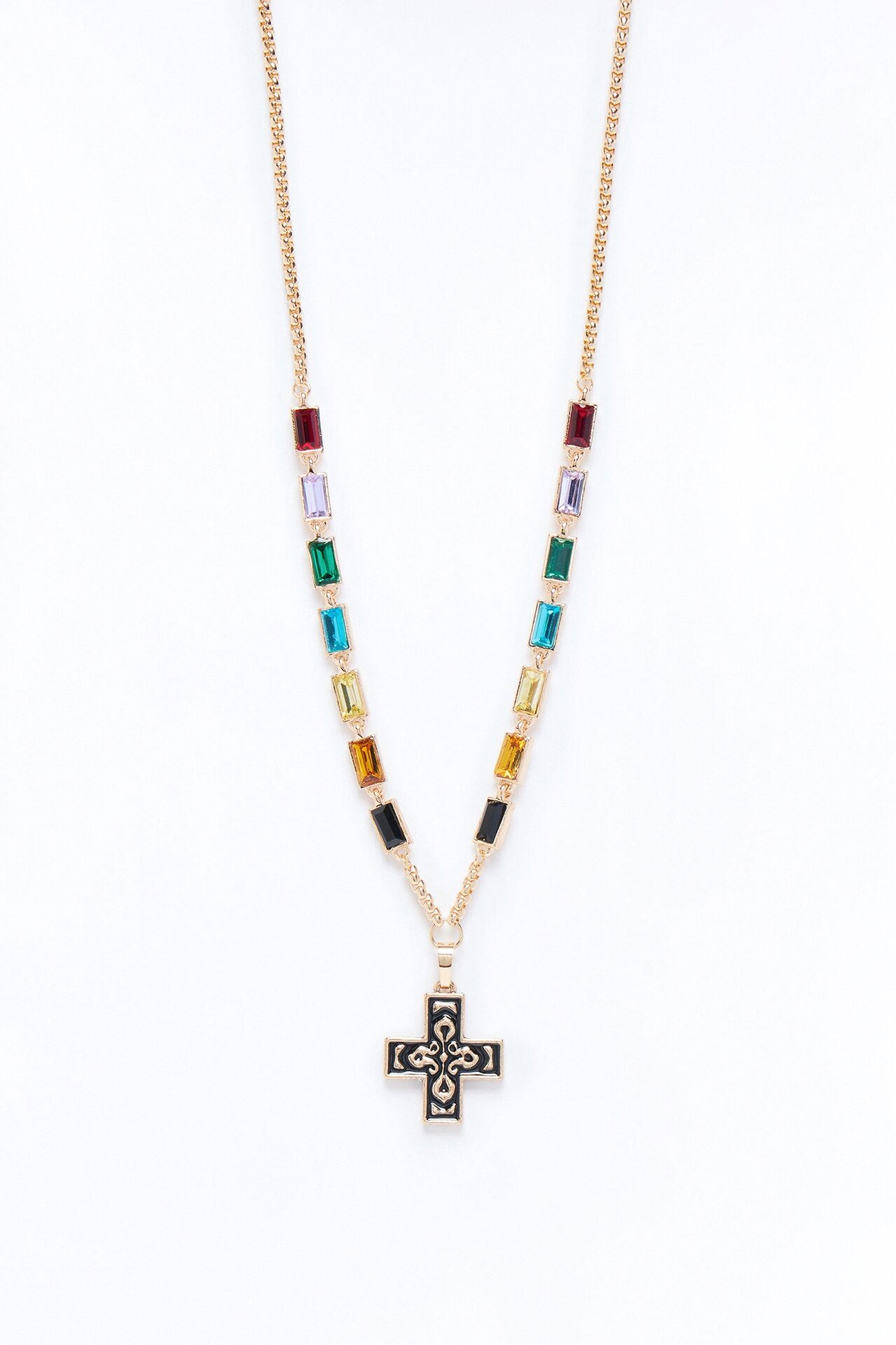Prism Gemstone Faith Chain Necklace - Multi Color