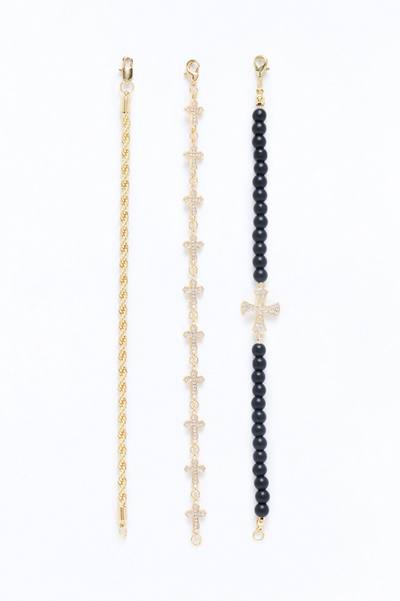 Pray For Faith Iced Cross Bracelet Set - Gold