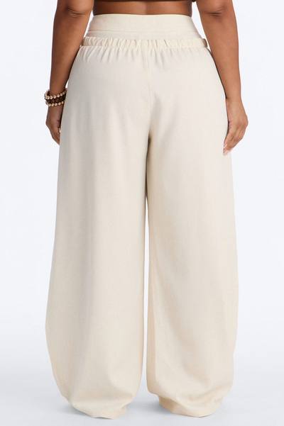 Kathleen Linen High Rise Double Waistband Wide Leg Trouser - Natural