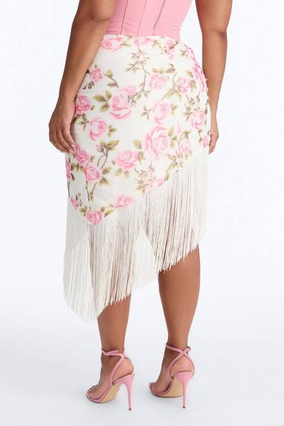 Something Sweet Floral Fringe Trim Midi Skirt - Ivory/combo