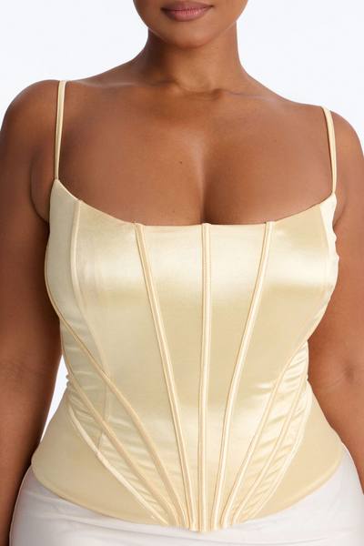 You Have My Heart Lace Up Satin Corset - Yellow