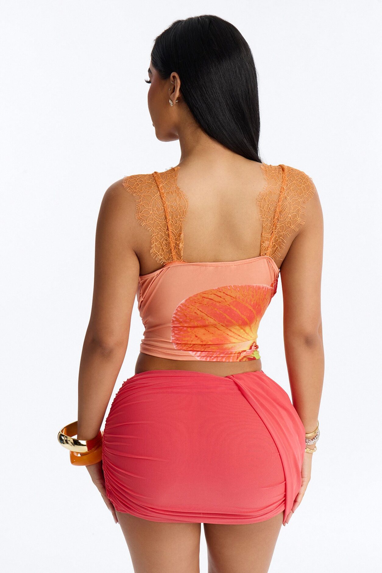 Orchid Cowl Neck Top - Orange/combo