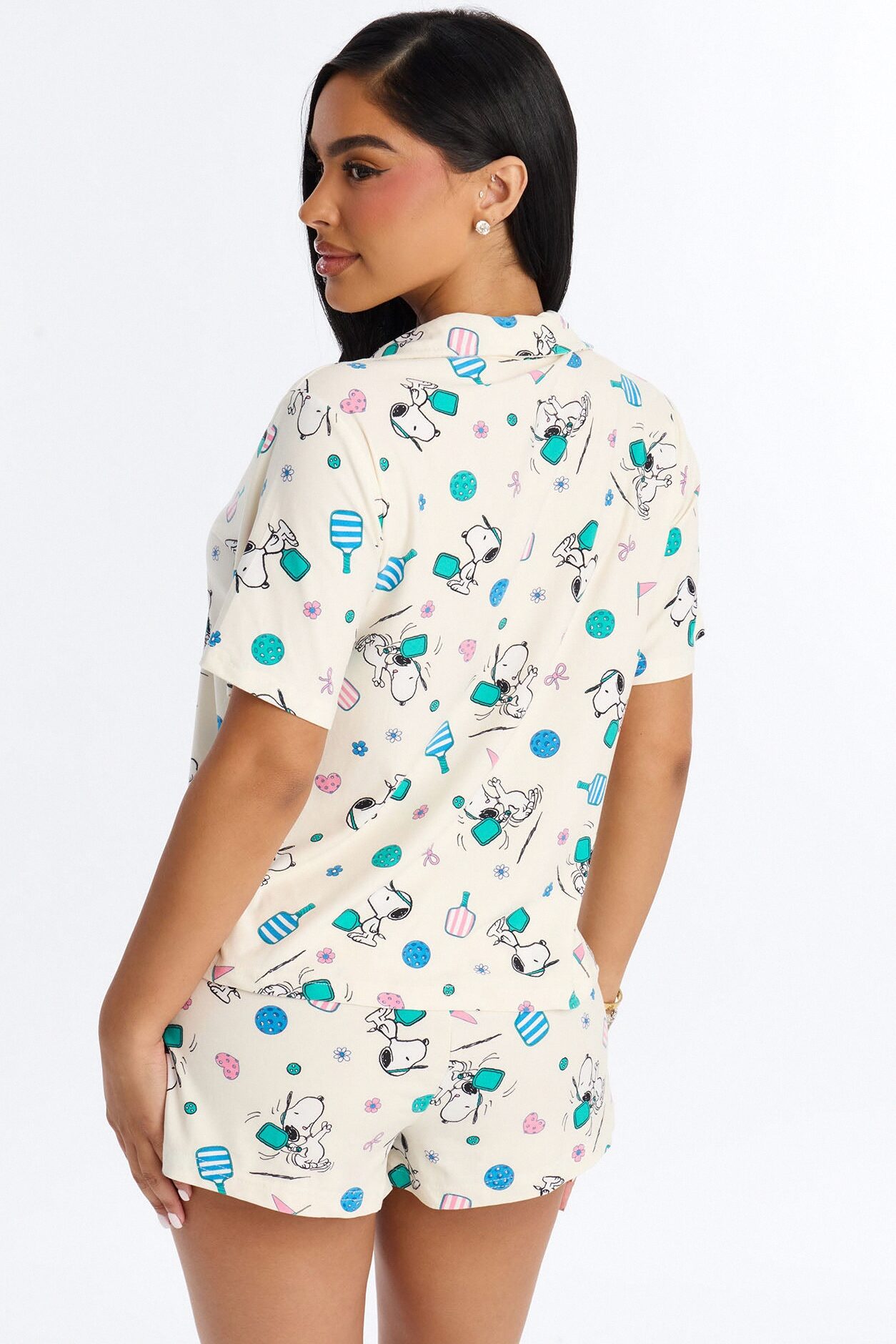Snoopy Pickleball Floral PJ Short Set - Multi Color