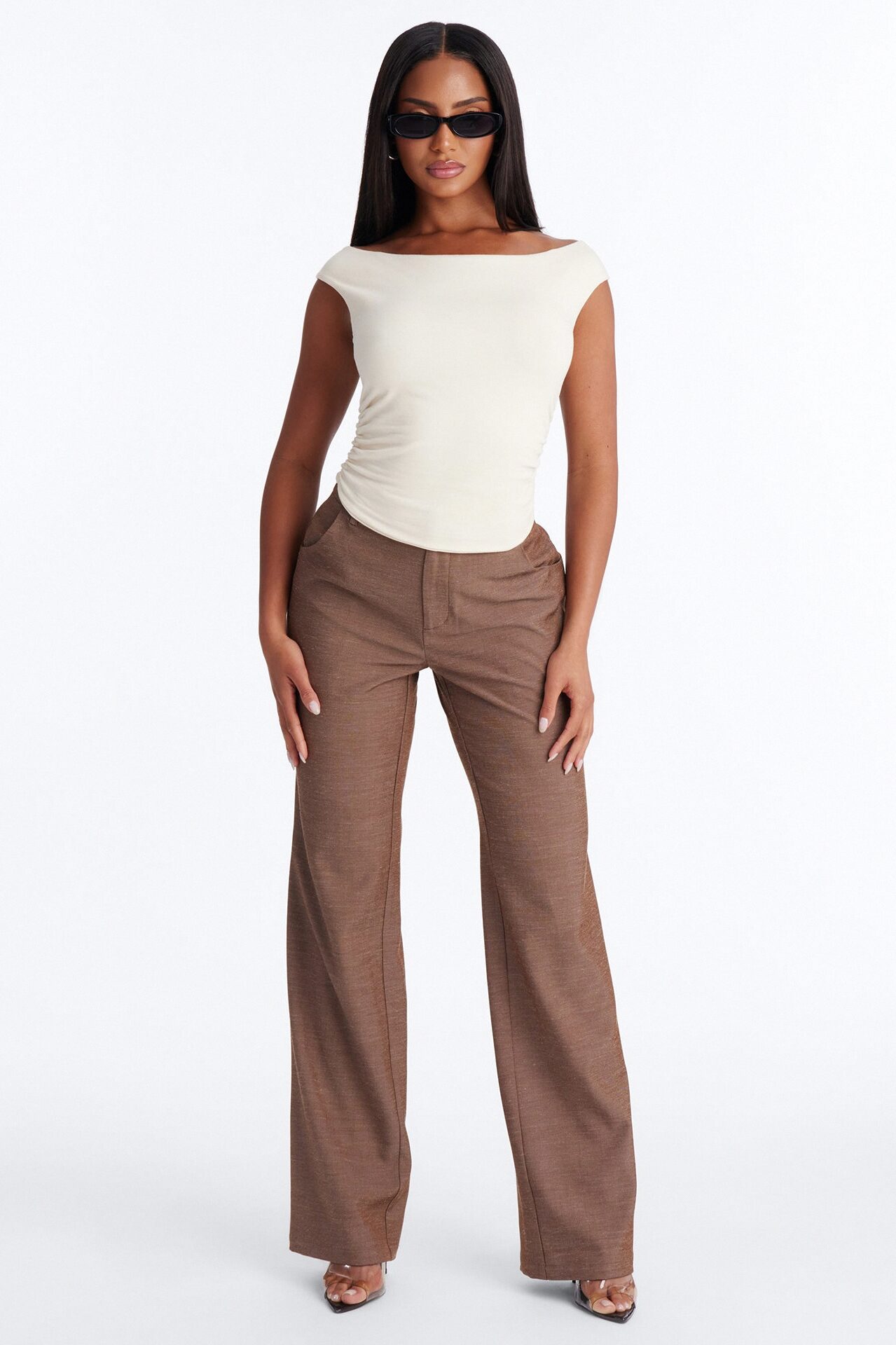 Boat Neck Baby Tee With Side Ruching - Ivory