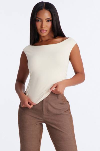 Boat Neck Baby Tee With Side Ruching - Ivory