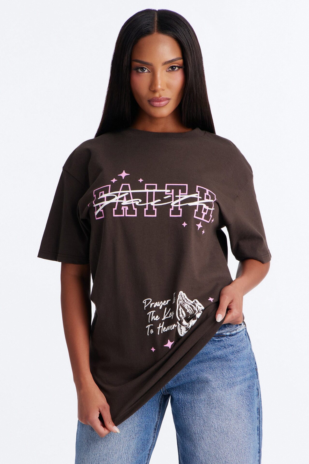 Faith Praying Hands Tee - Brown