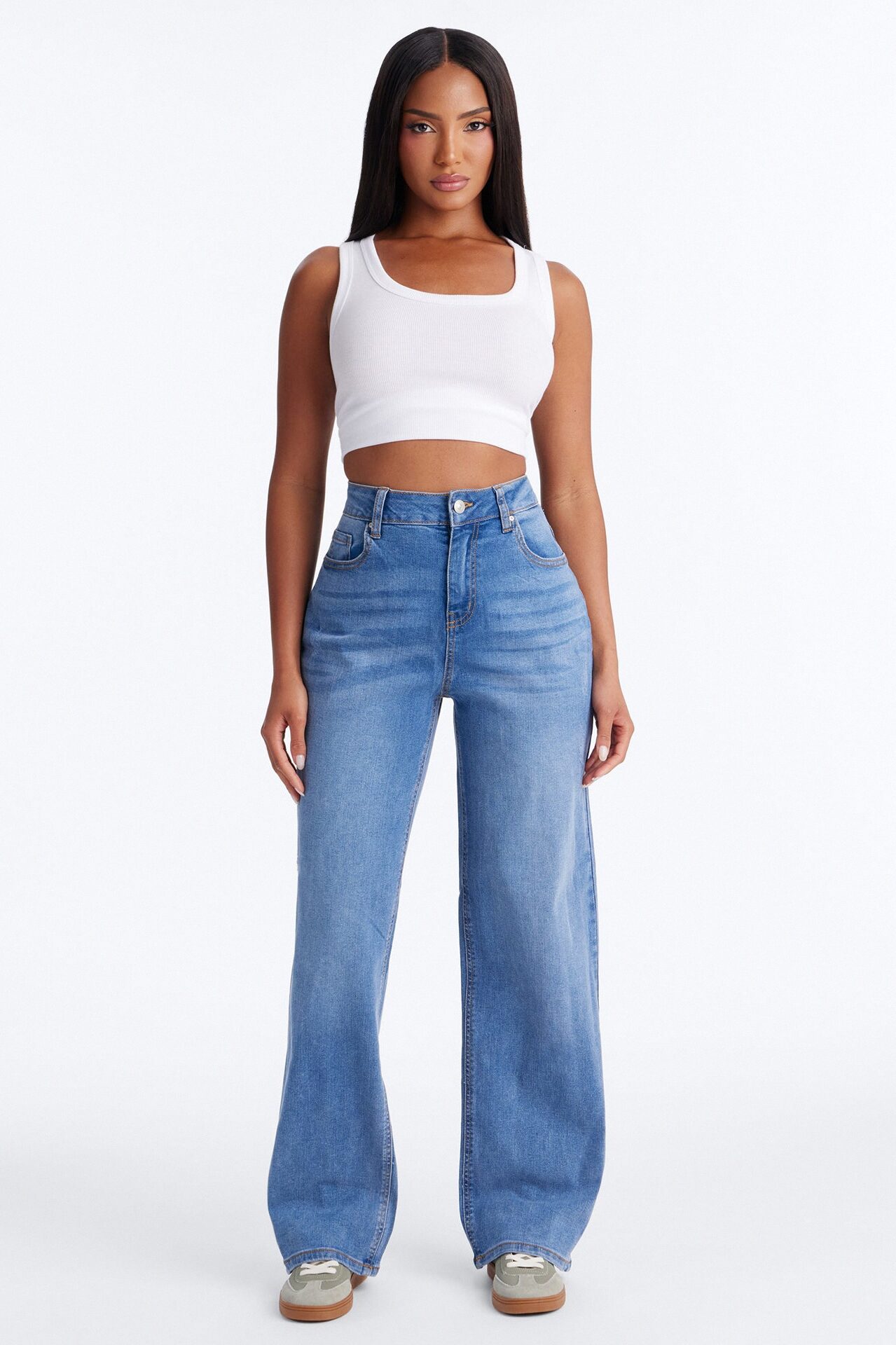 Arabella High Rise Stretch Straight Leg Jeans - Medium Wash