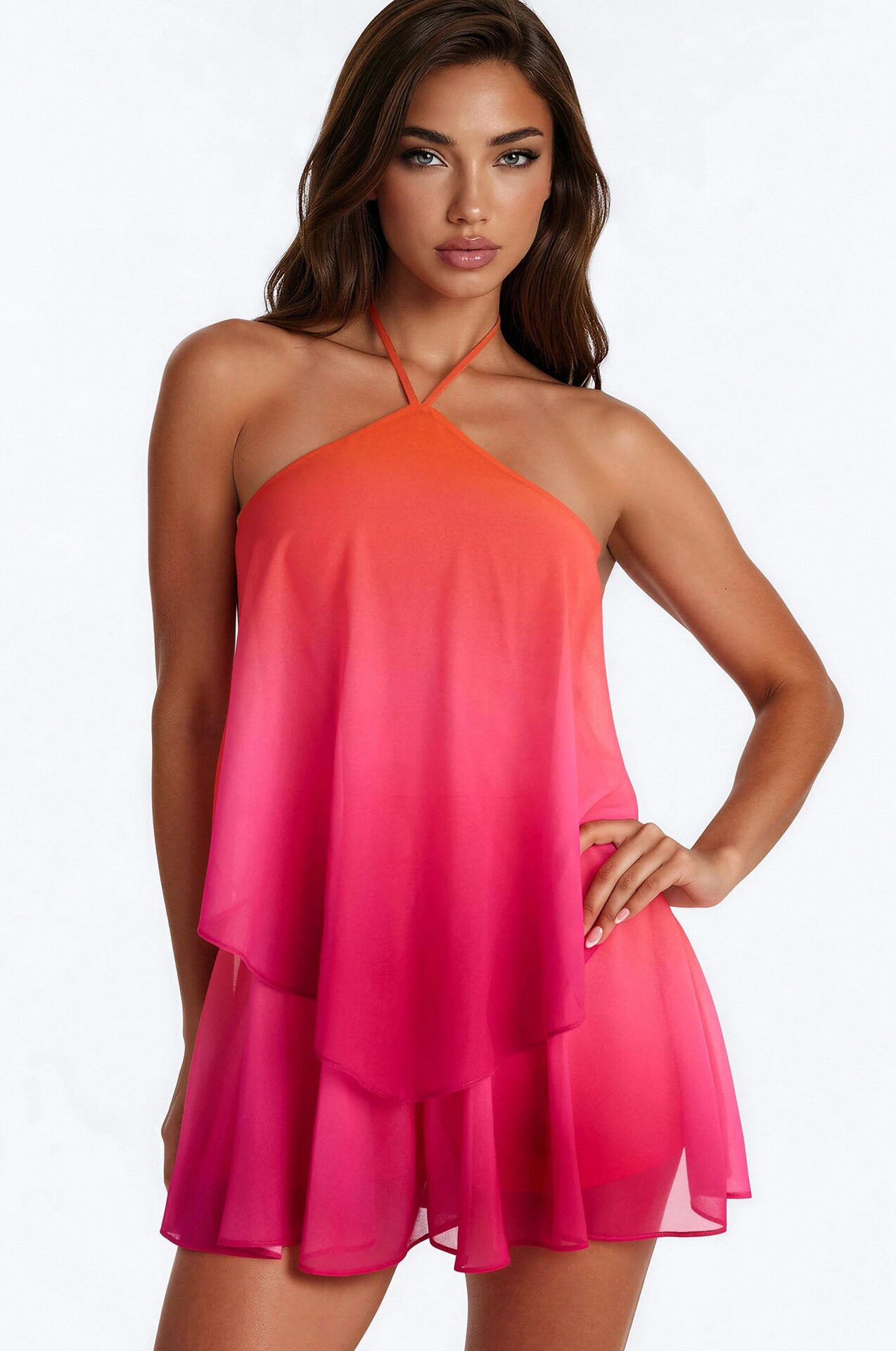 Ombre Moments Chiffon Halter Romper - Pink