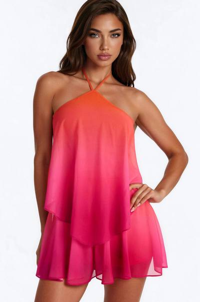 Ombre Moments Chiffon Halter Romper - Pink