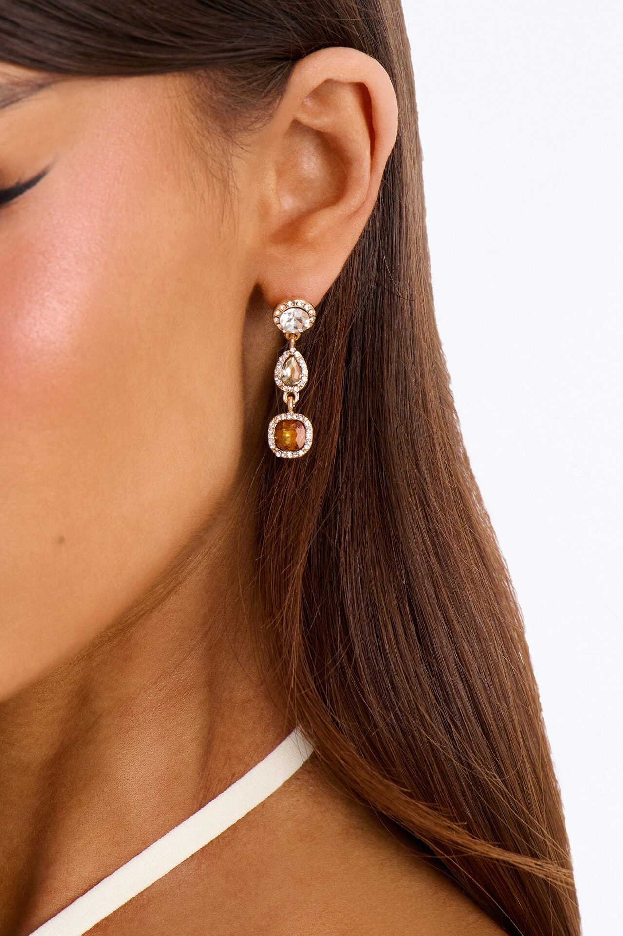 A Good Rule Rhinestone Earrings - Gold/combo