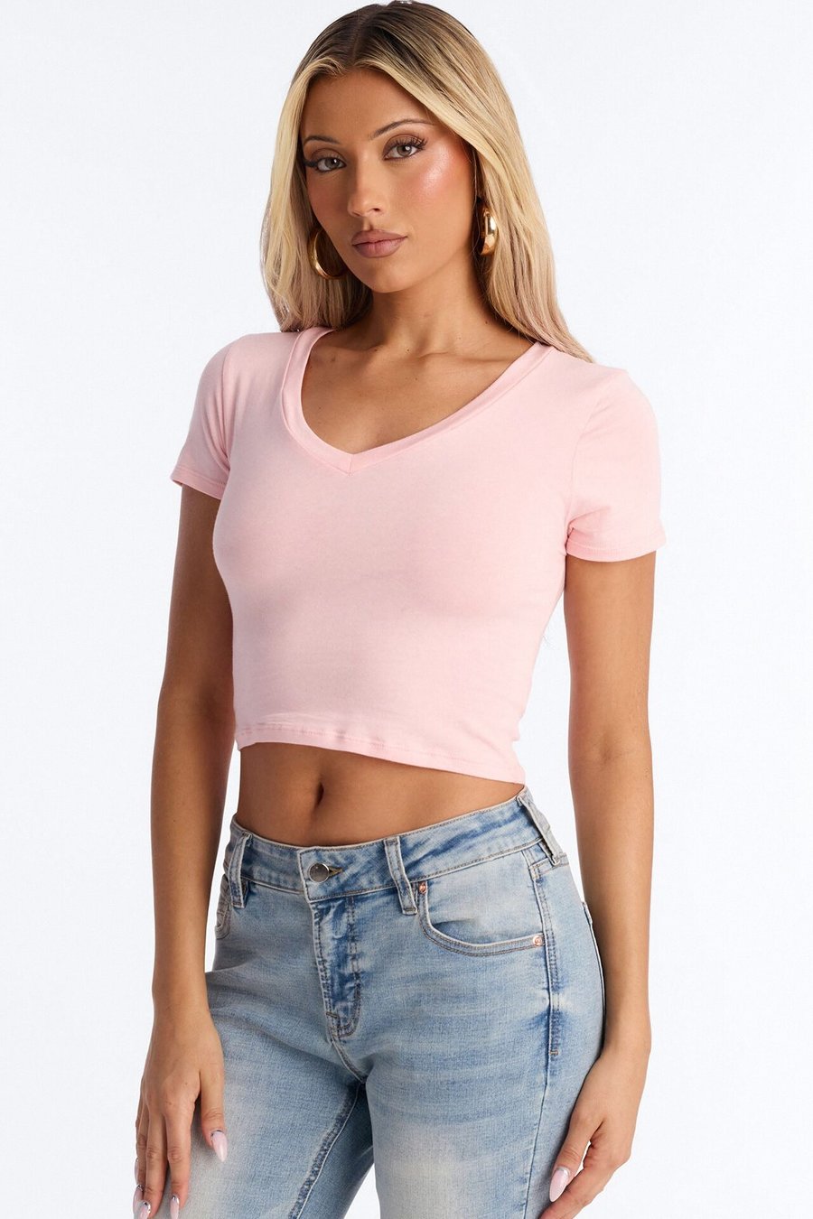 Kaitlyn V Neck Crop Top - Pink