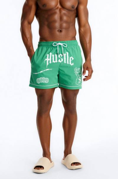 Hustle Shores Relaxed Swim Trunk 4″ - Green
