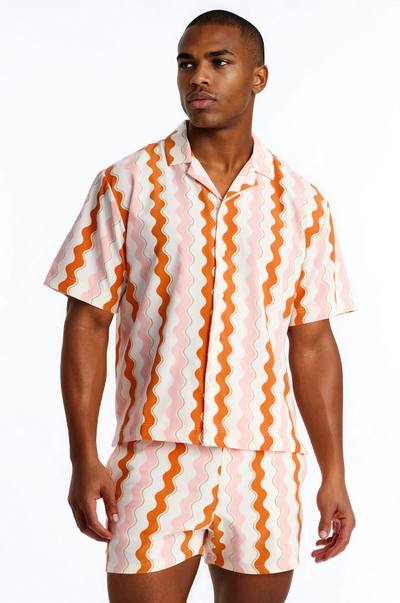 Relaxed Good Vibrations Cuban Collar Button Up Shirt - Multi Color