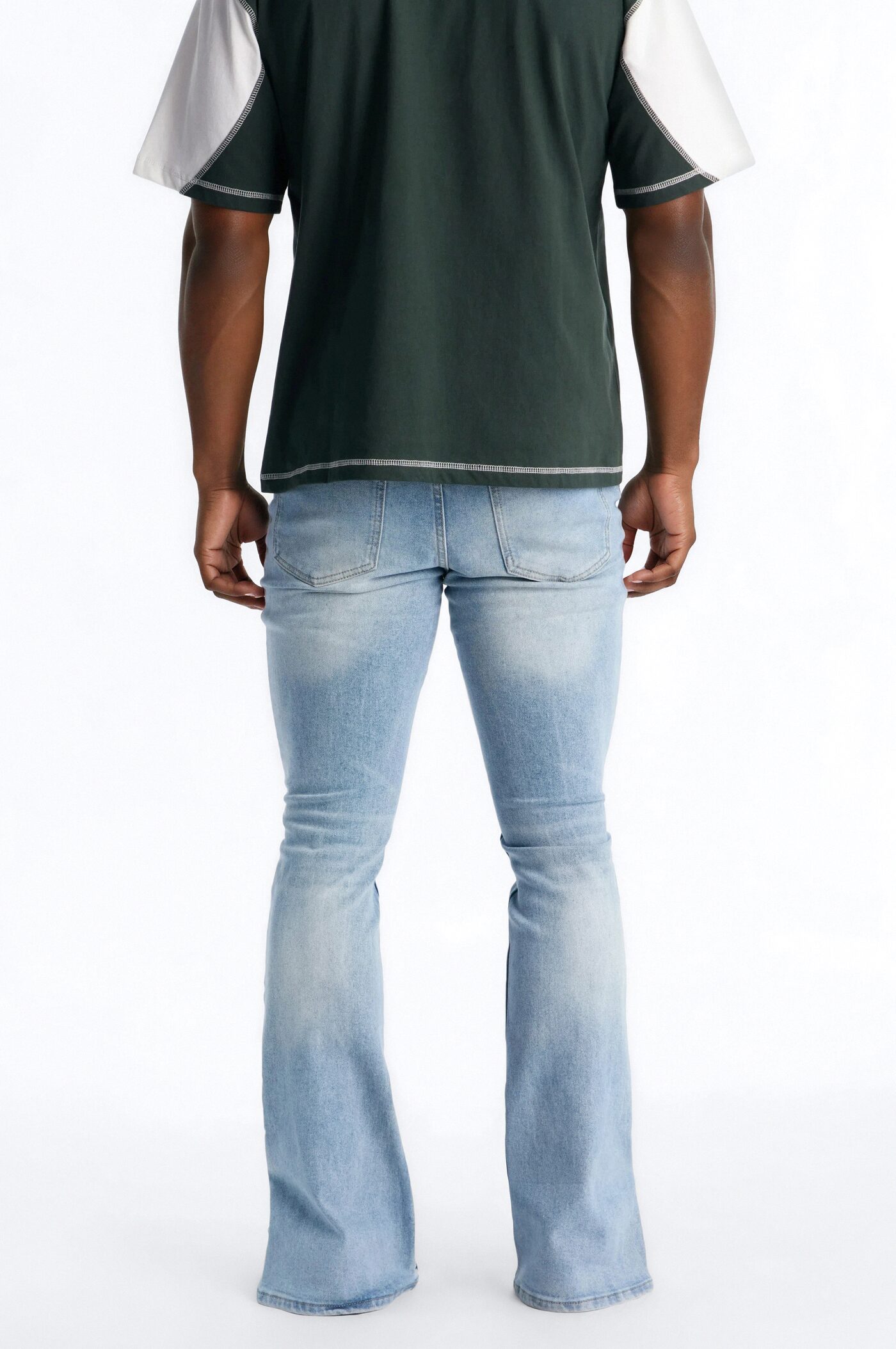 Upstanding Slit Stacked Skinny Flare Jean - Light Blue Wash