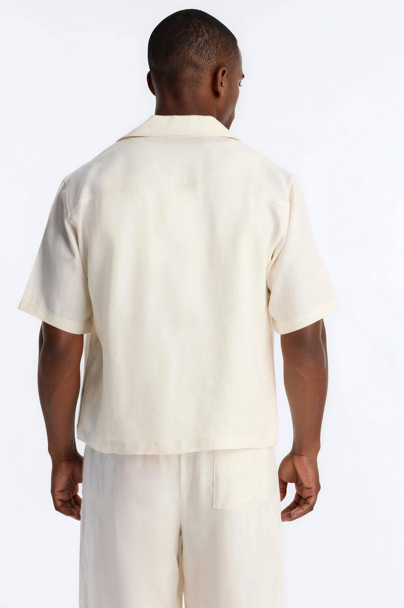 Cropped Wastelander Cuban Collar Button Up Shirt - Cream