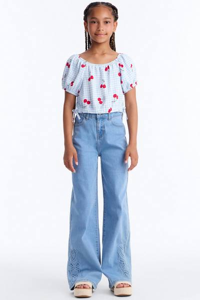 Mini Love Is The Priority Wide Leg Jeans - Light Wash