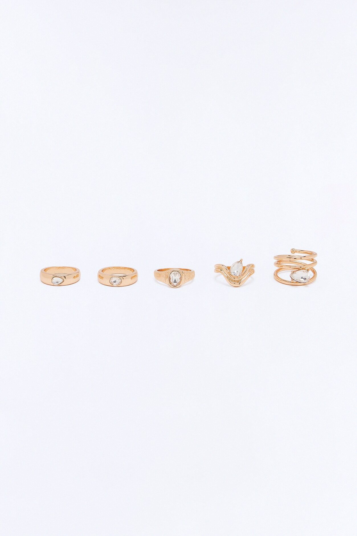 Amy Rhinestone 5 Piece Ring Set - Gold