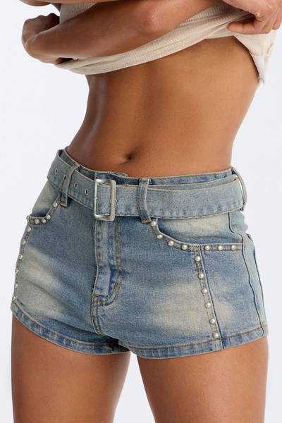 Under The Lights Studded Micro Denim Short - Vintage Wash