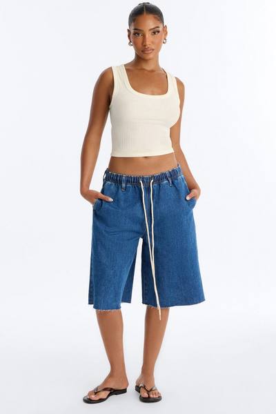 Metro Drapey Linen Denim Boxer Jorts - Medium Wash