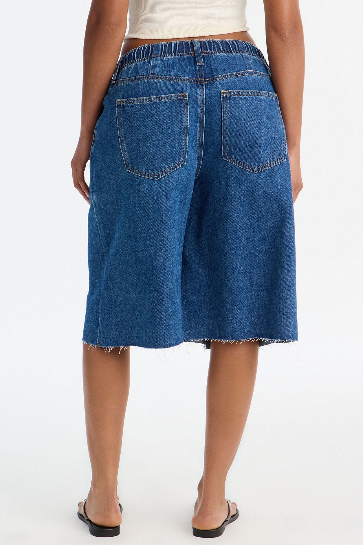 Metro Drapey Linen Denim Boxer Jorts - Medium Wash
