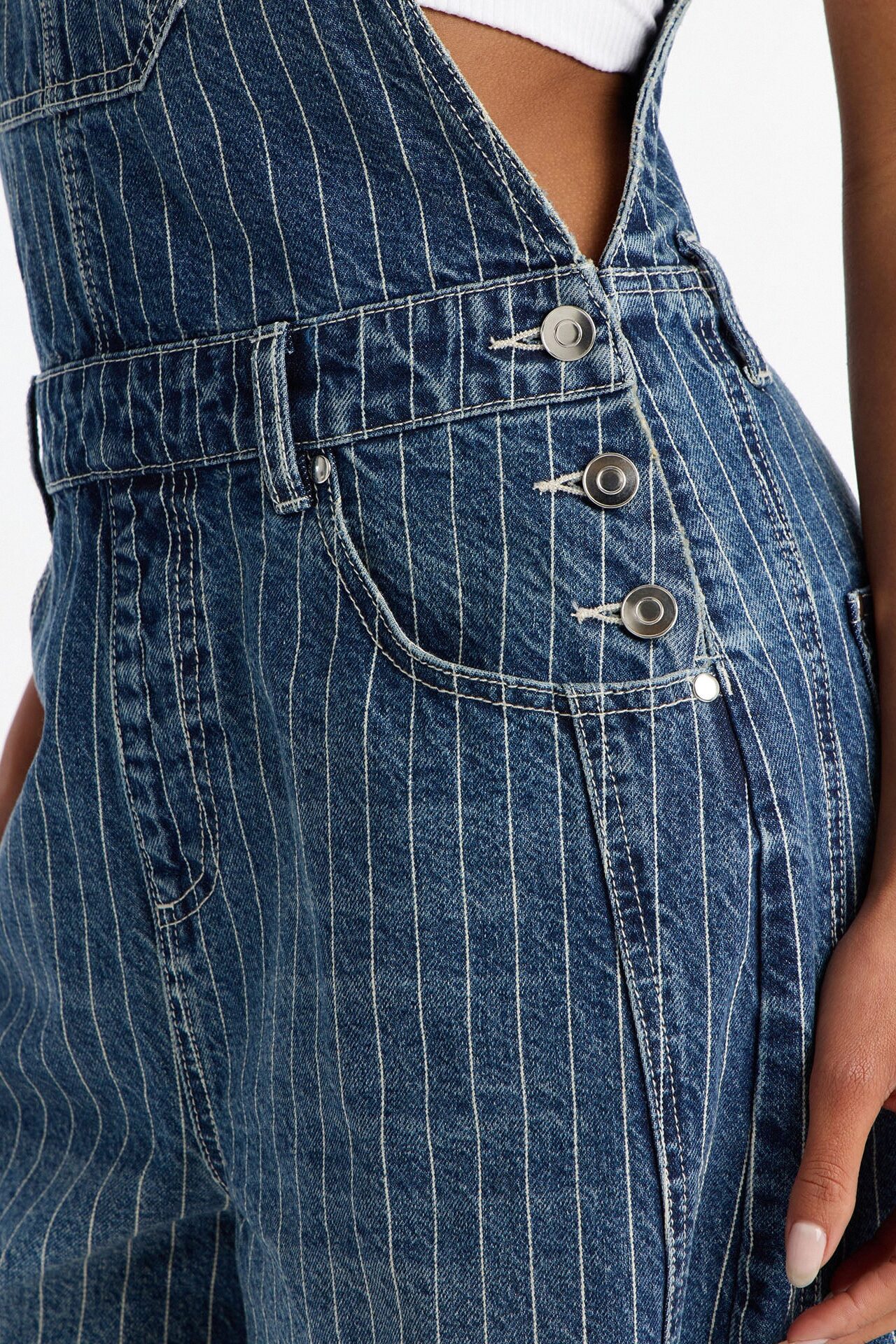 Legendary Striped Denim Shortalls - Medium Wash