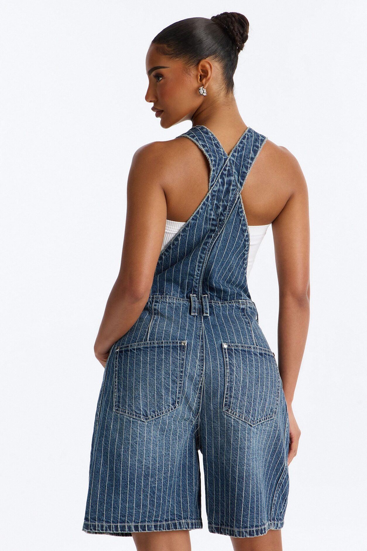 Legendary Striped Denim Shortalls - Medium Wash