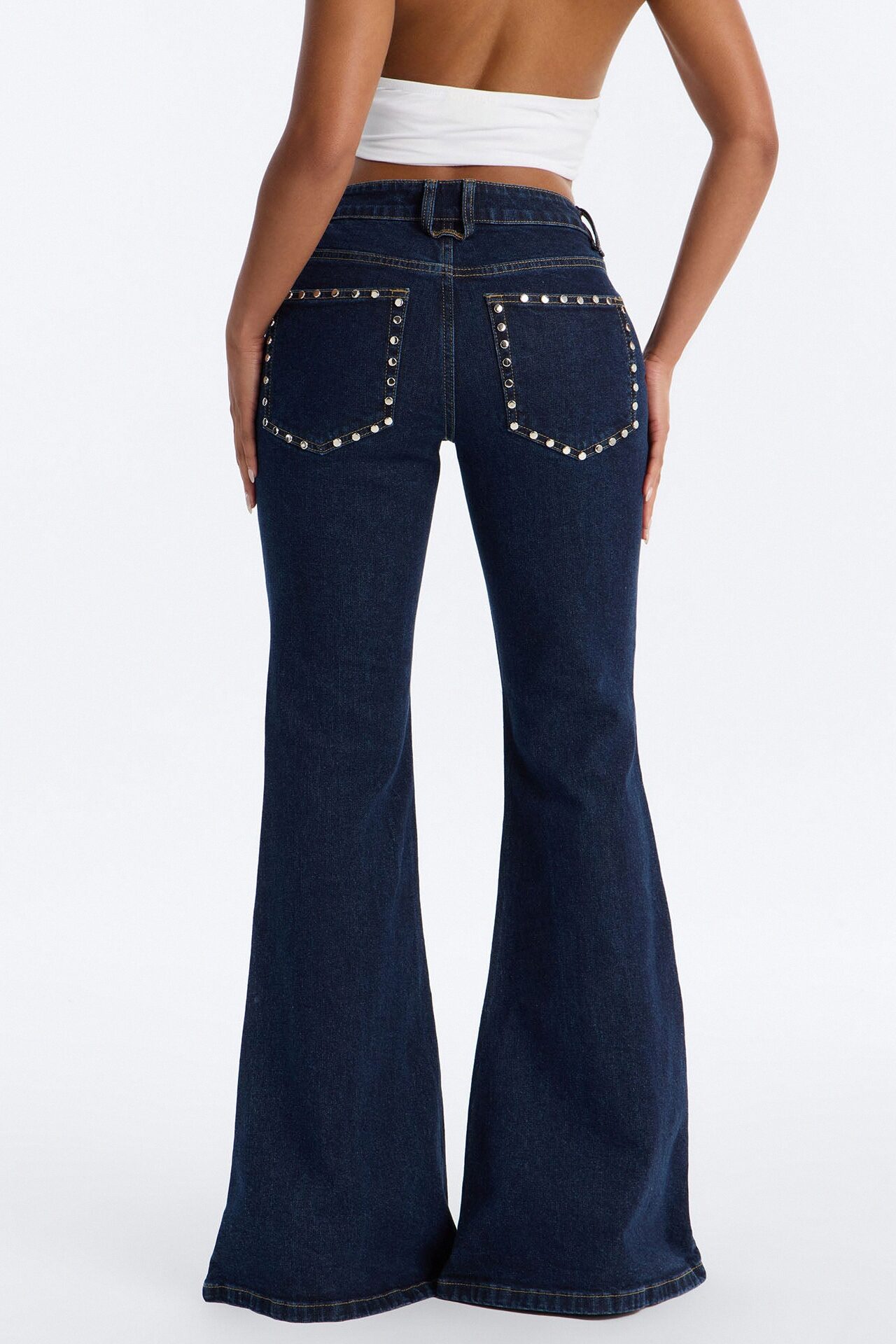 Nashville Low Rise Studded Stretch Flare Jeans - Dark Wash