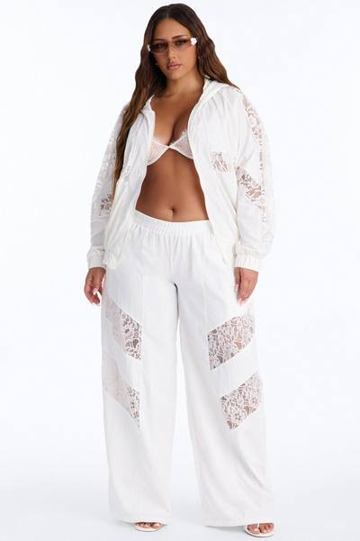 Sweet Addiction Lace Trim Windbreaker Jacket - White