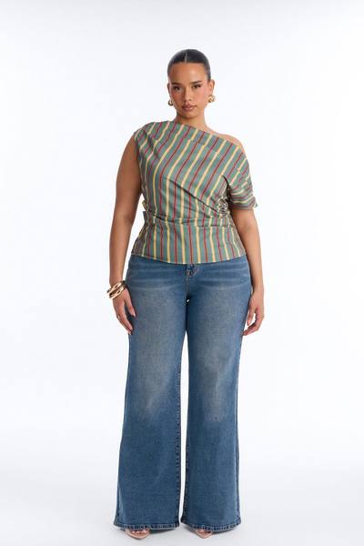 Set The Tone One Shoulder Striped Top - Green/combo