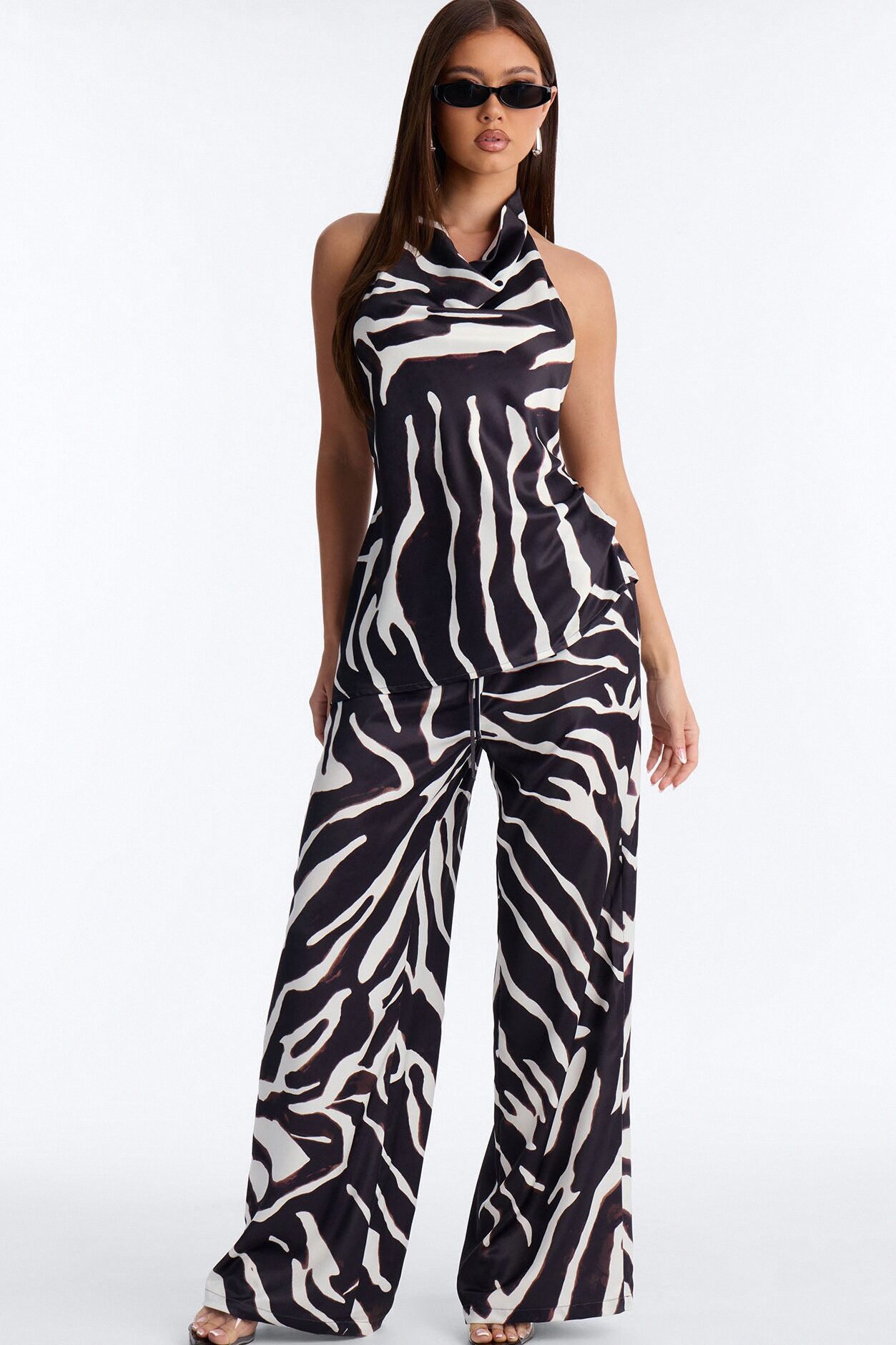 Safari Sunsets Satin Zebra Trouser - Brown Combo