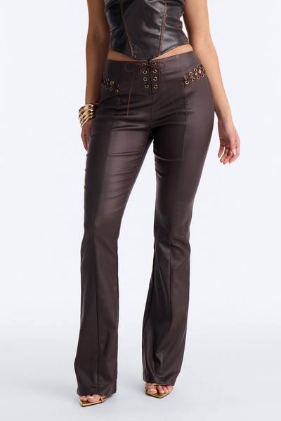 Jolie Lace Up Coated Skinny Pant - Brown