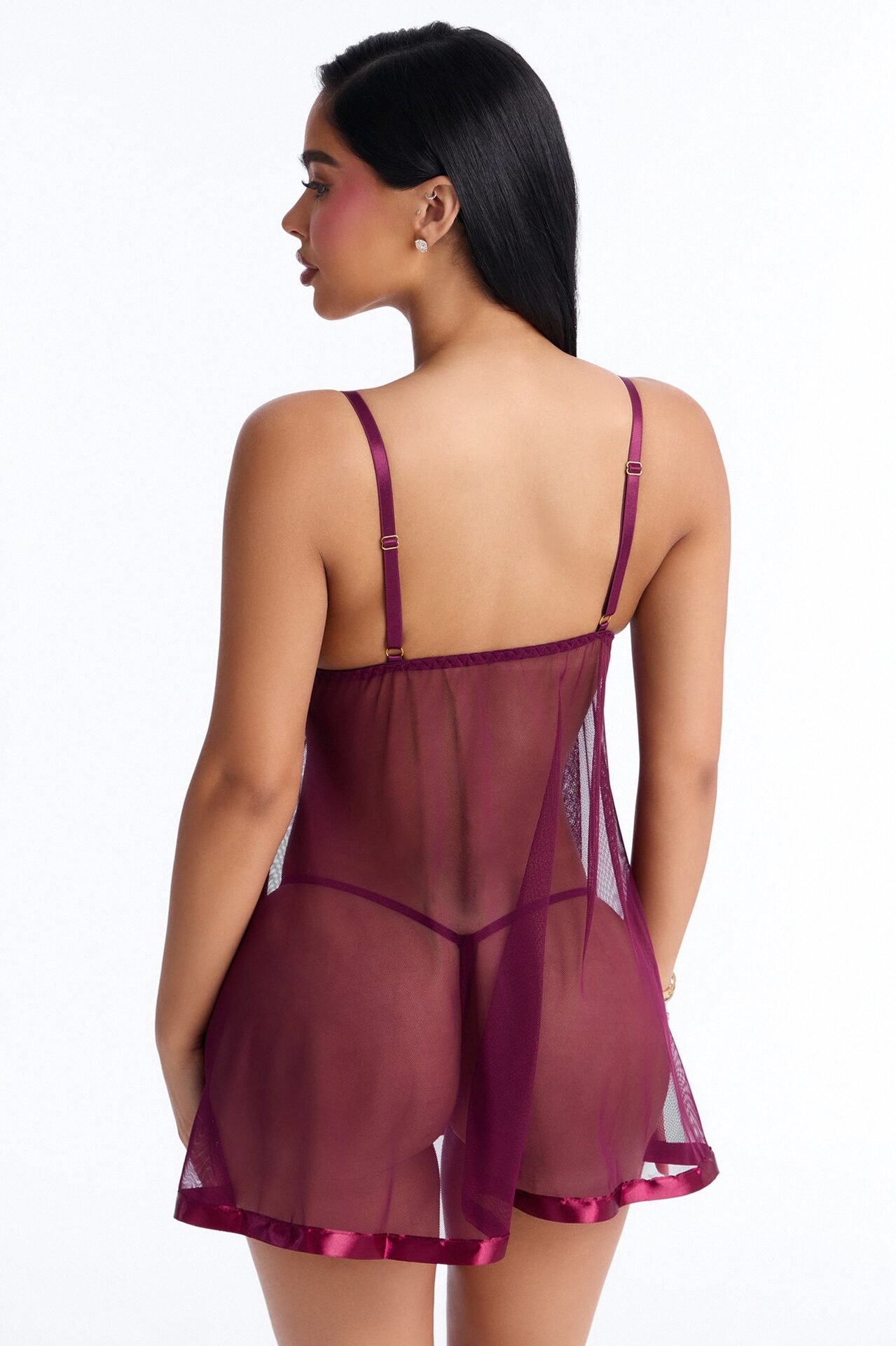 Must Be You Sheer Flyaway Lace Cup Babydoll - Purple