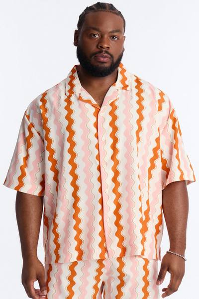 Relaxed Good Vibrations Cuban Collar Button Up Shirt - Multi Color