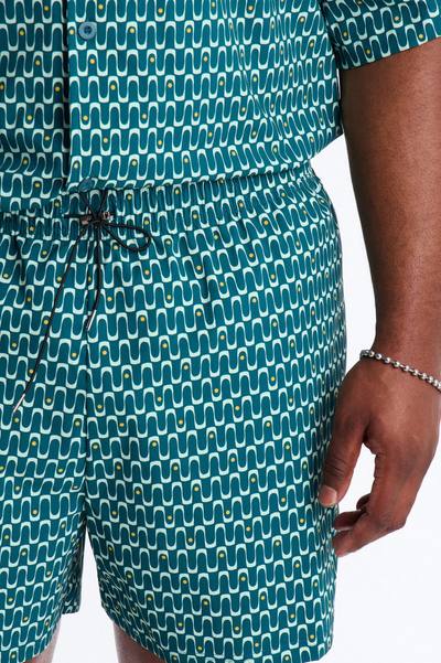 Disco Plunge Geometric Swim Trunk 4″ - Teal/combo