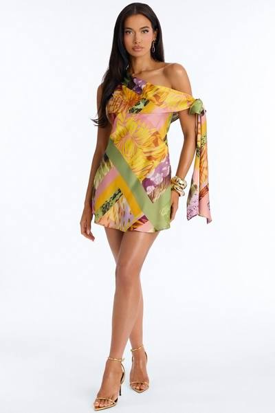 Daydreams Tropical Satin Mini Dress - Yellow/combo