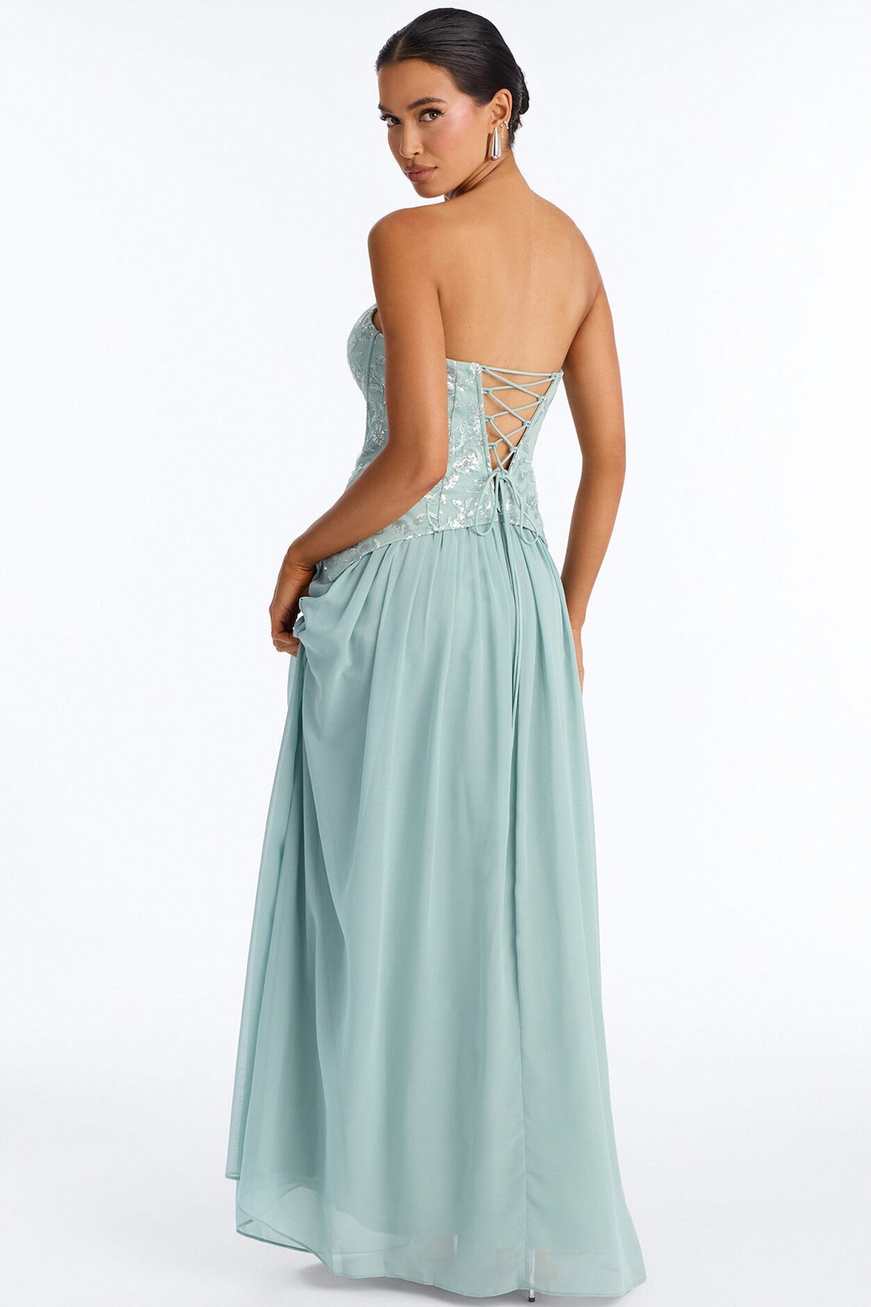 Maisie Corset Chiffon Gown - Sage
