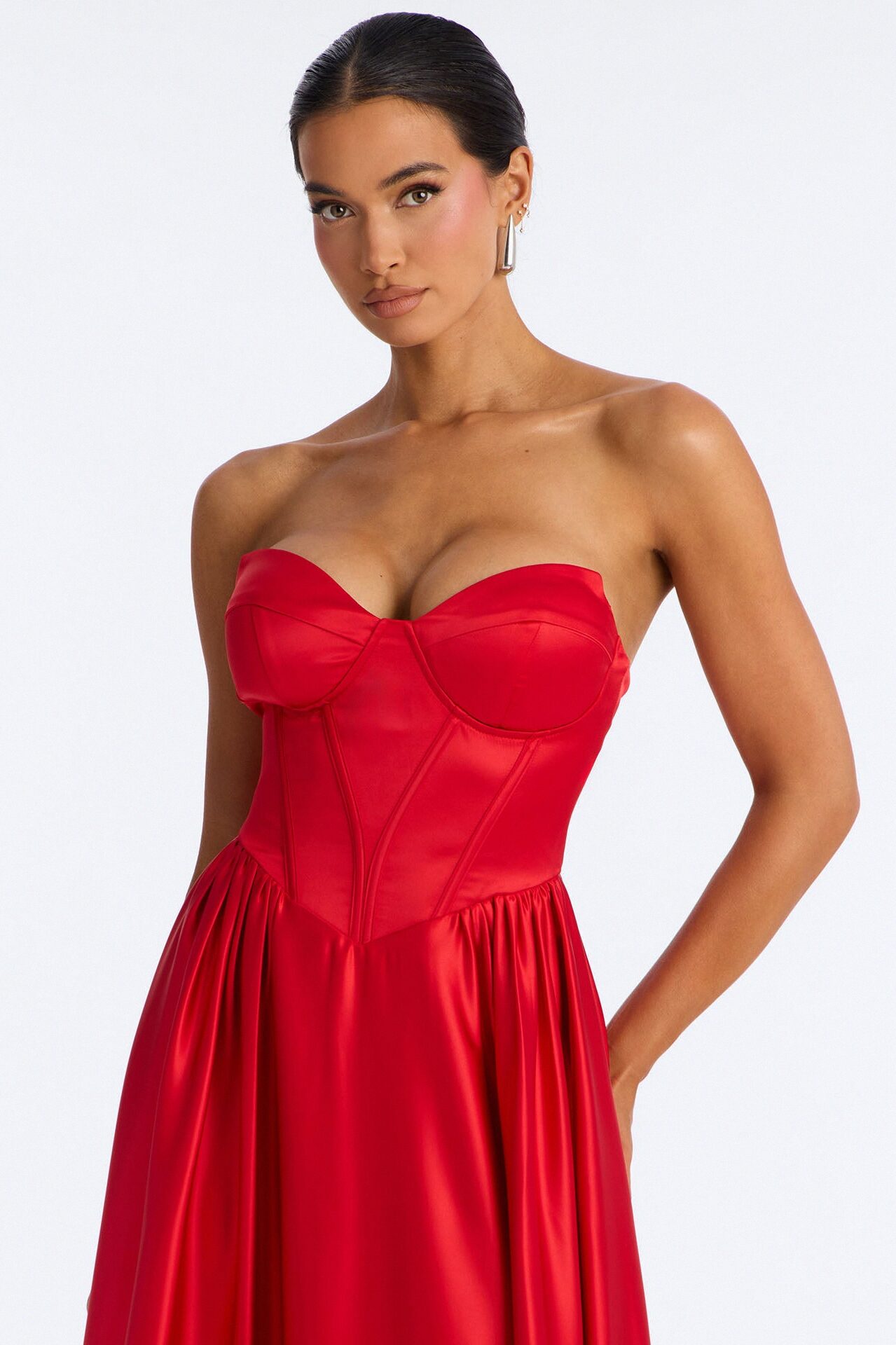 Scarlett Corset Satin Gown - Red