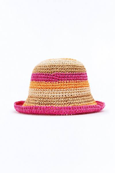 Sun Kissed Straw Bucket Hat - Pink/combo