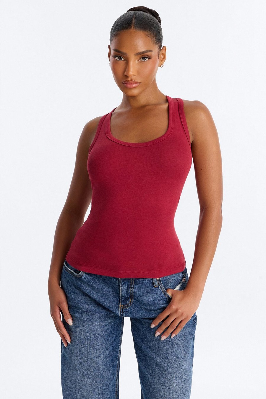 Everyday Cotton Blend Scoop Neck Tank Top - Red