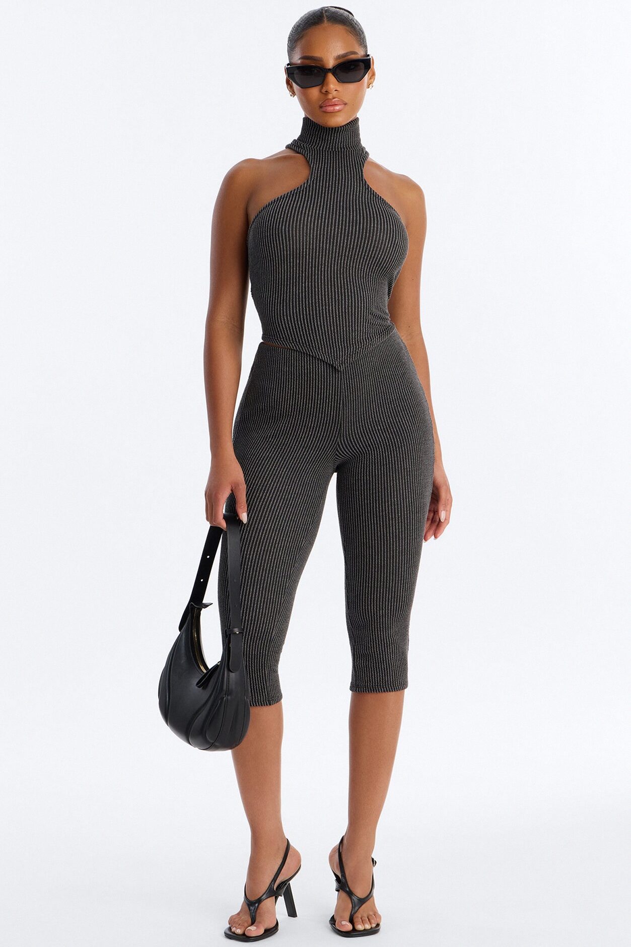 Ruth Textured Capri Set - Charcoal