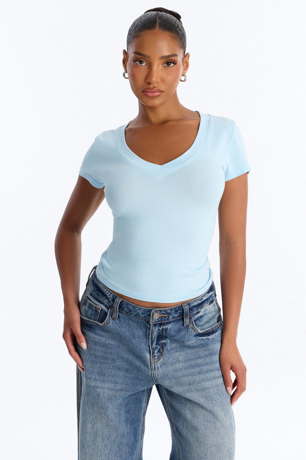 Ashley V-Neck Top - Light Blue
