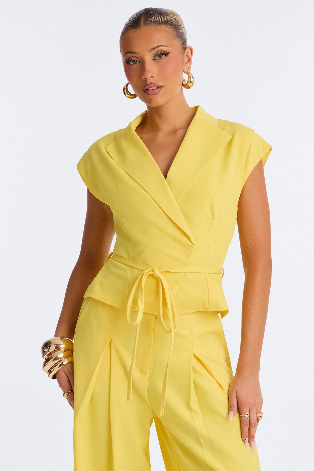Cynthia Tie Waist Wide Leg Jumpsuit - Yellow