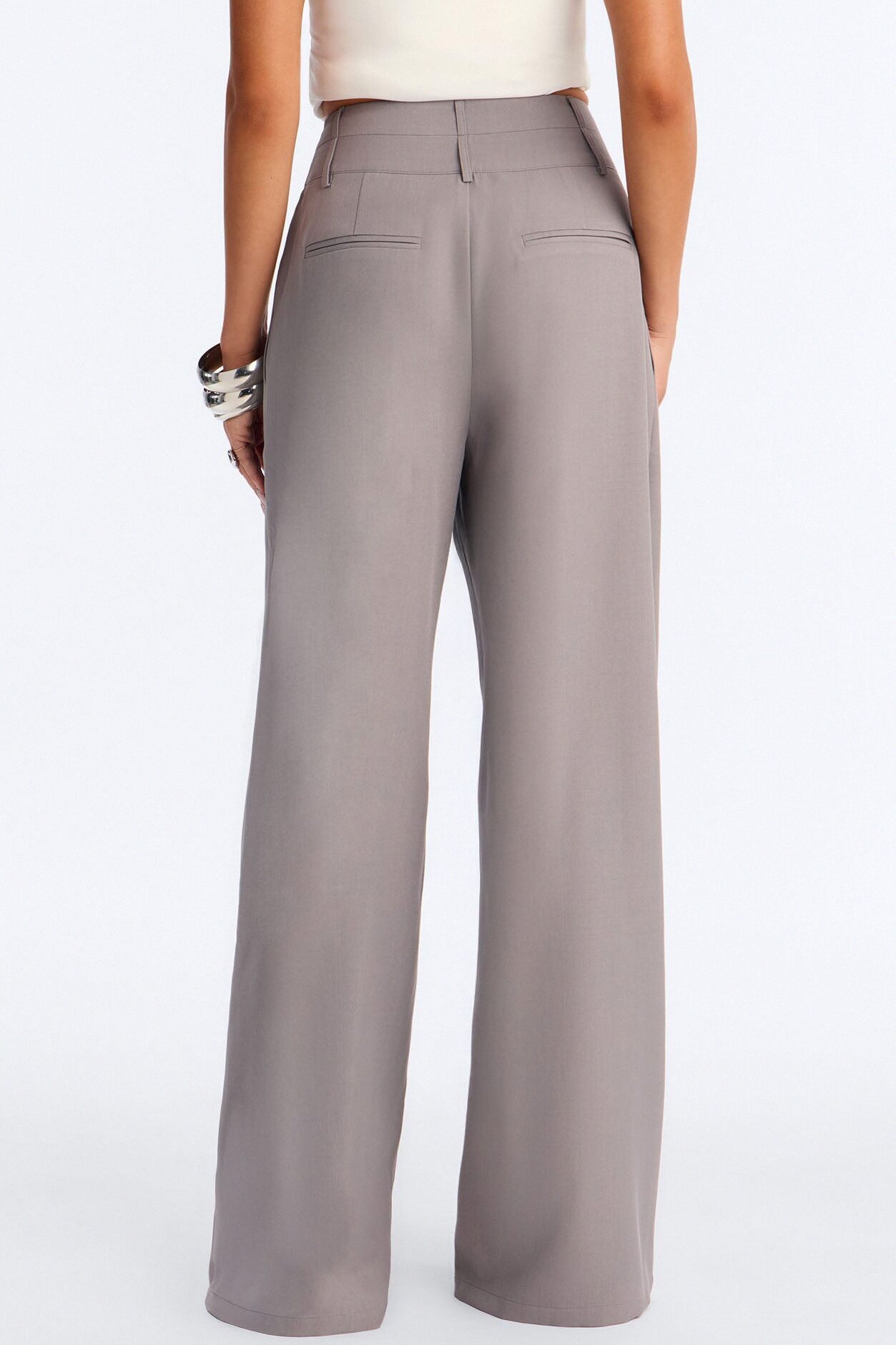 Center of Attention Asymmetrical Waist Wide Leg Trousers - Grey
