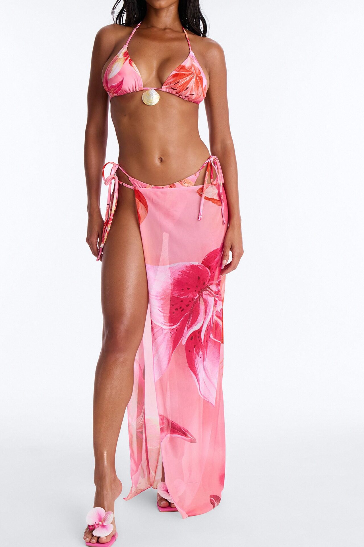 Sandra Floral 3 Piece Bikini & Skirt Sunsuit - Pink/combo